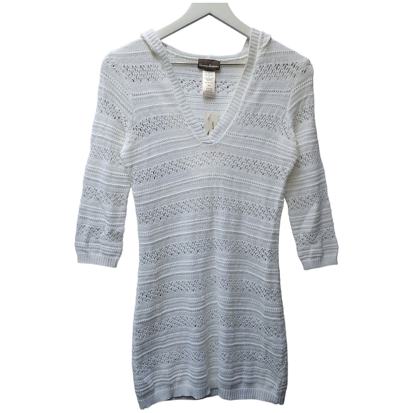 Tommy Bahama Other - Tommy Bahama Crochet Pointelle Knit Swim Coverup Beach Sweater Hooded Dress